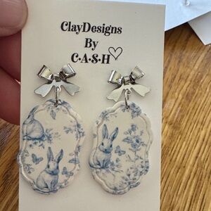 Blue and White Bunny Earrings